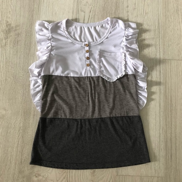 Ruffle Sleeve Color Block 1/4 Button-Down Pocket T-Shirt Top Blouse - Picture 15 of 16